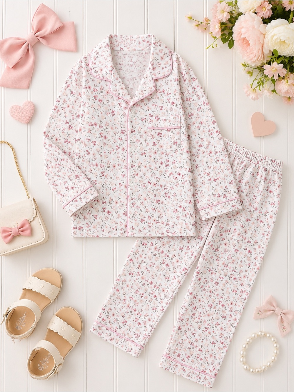 Petite Plume Dorset Floral Pajama Set Girls Size 5 Pink Floral NWT
